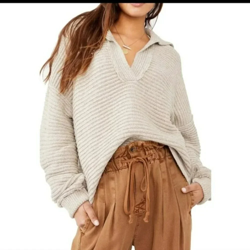 Free people Marlie pullover Women's sweater Pebble Size S Small Tan Color